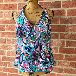 Retro pattern halter swimming top
